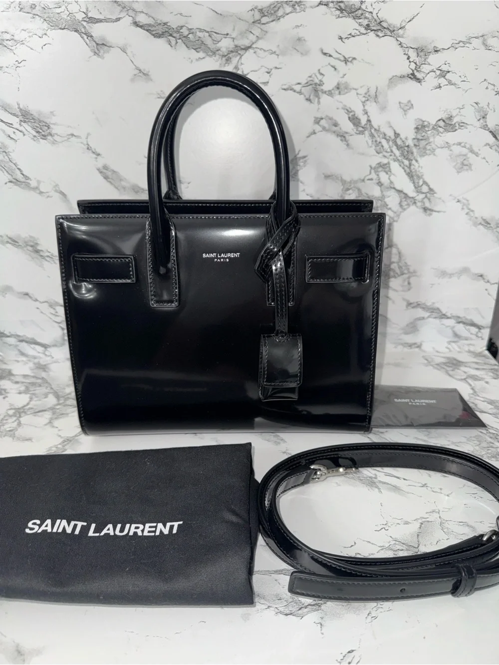 Never used Saint Laurent Nano Sac de Jour Patent Leather Top Handle bag in Black - Picture 7 of 10